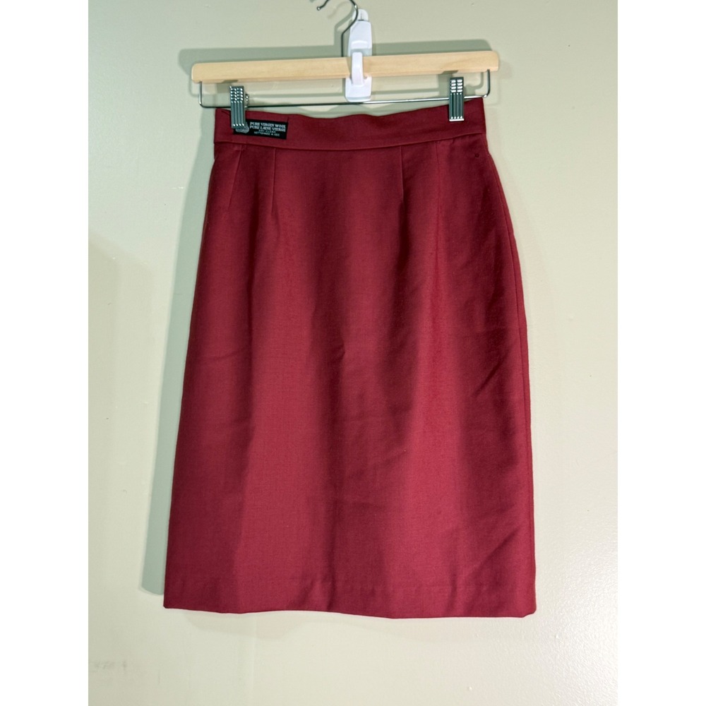 Paula Pure Virgin Wool Pencil Skirt Burgundy Fall College Academic Warm